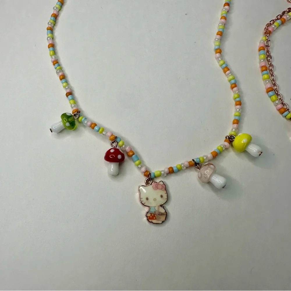 Hello Kitty Matching Multicolor Bead & Charm Necklace and Bracelet Set